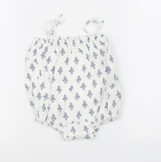 Front view of Baby Gap girls’ white paisley leotard one-piece, size 6-9, months
