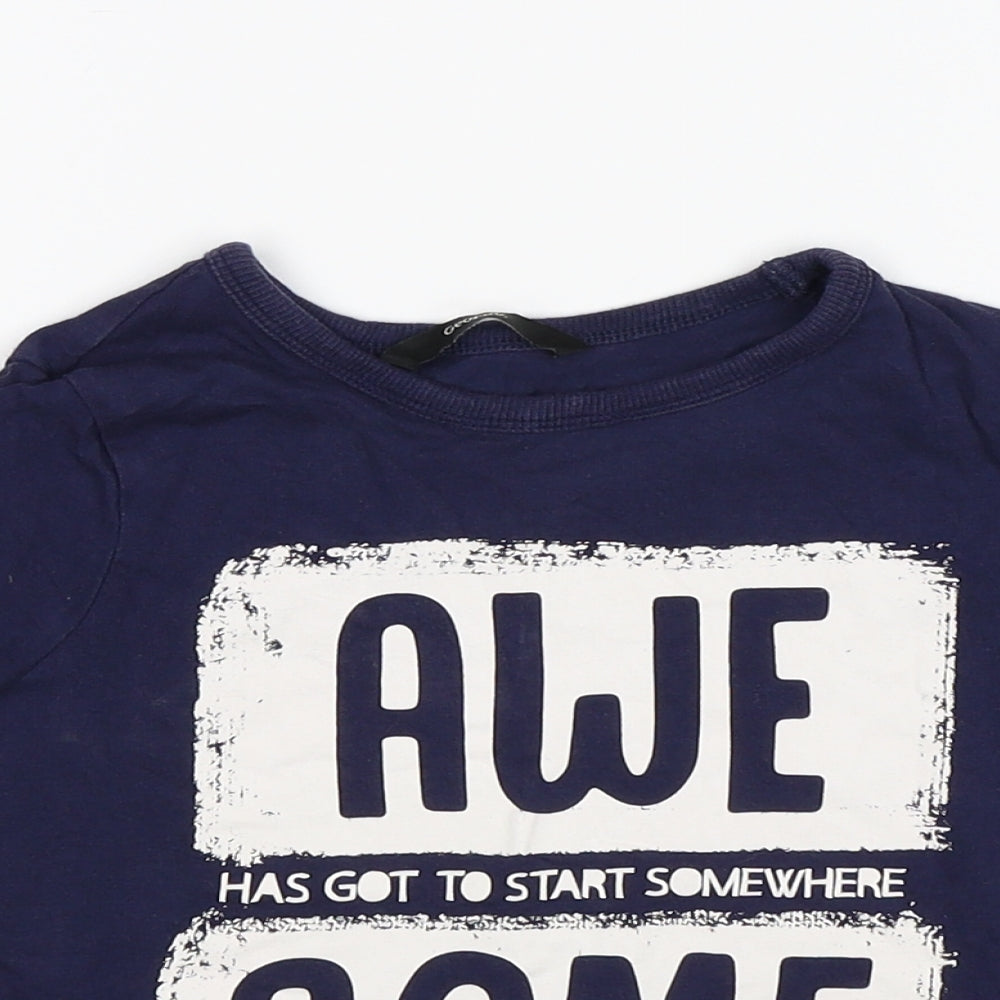 Close-up detail of George boys’ blue basic t-shirt, size 2-3, years