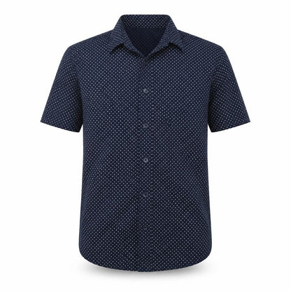 Front view of H&M boys’ blue polka dot basic button-up, size 8-9, years