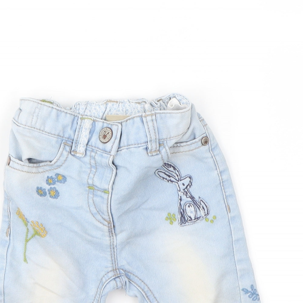 Close-up detail of Next Blue Cargo Jeans, size 6-9, Months