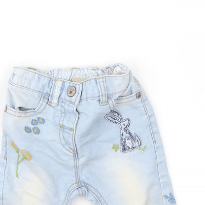 Close-up detail of Next Blue Cargo Jeans, size 6-9, Months