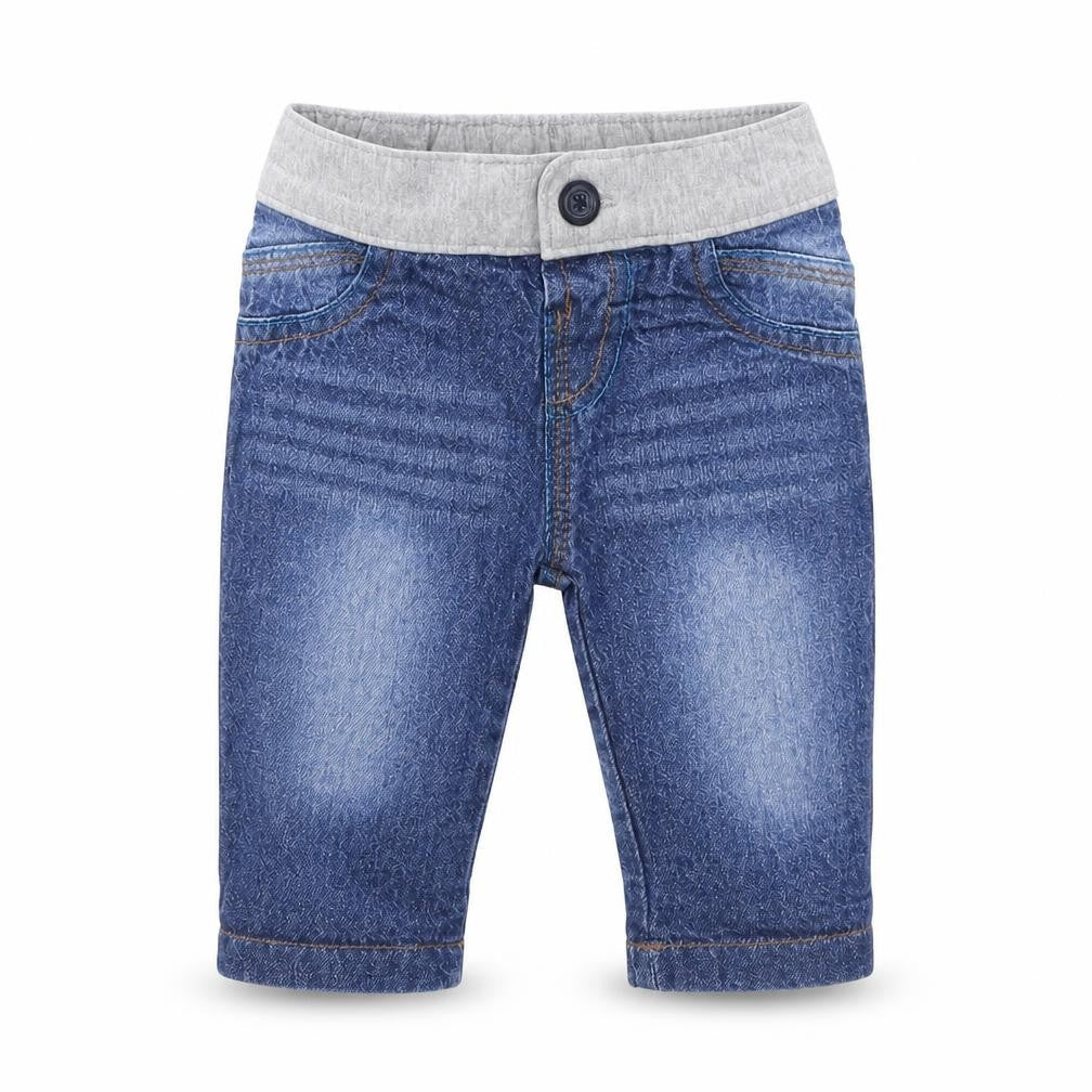 Front view of Rocha Little Rocha Blue Denim Cargo Jeans, size 0-3, Months