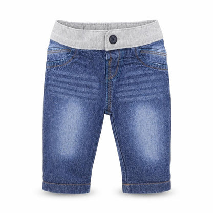 Front view of Rocha Little Rocha Blue Denim Cargo Jeans, size 0-3, Months