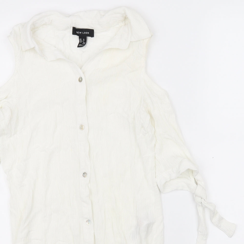 Womens UK Size M New Look White Basic Button-Up