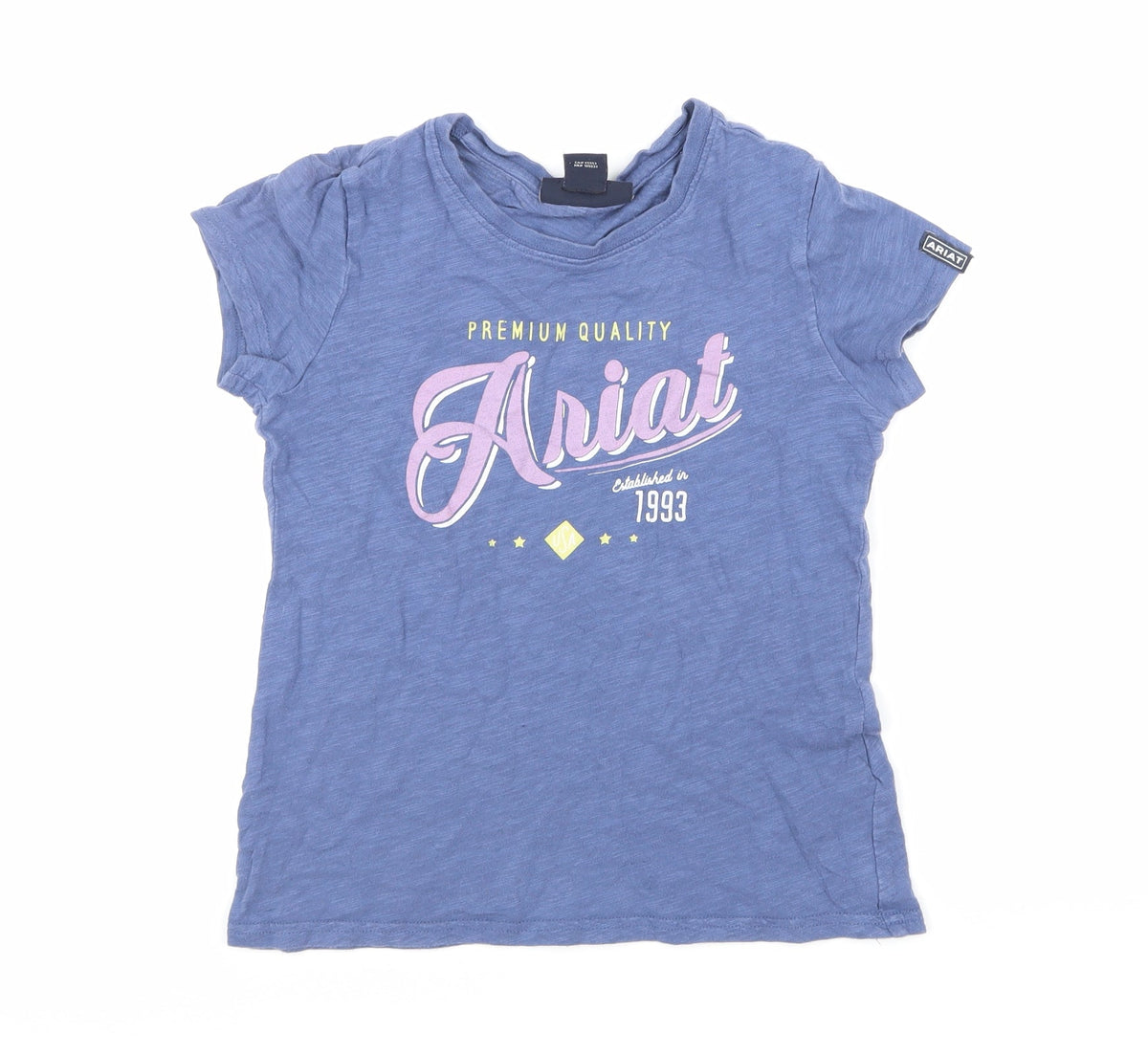 Front view of Ariat girls’ blue basic t-shirt, size S
