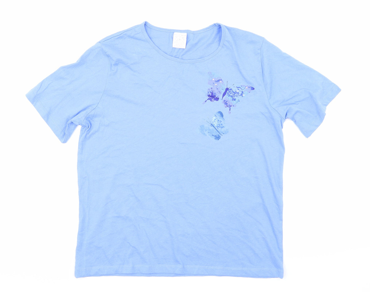 Womens UK Size 14 Anne De Lancay Blue Basic T-Shirt