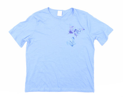 Womens UK Size 14 Anne De Lancay Blue Basic T-Shirt