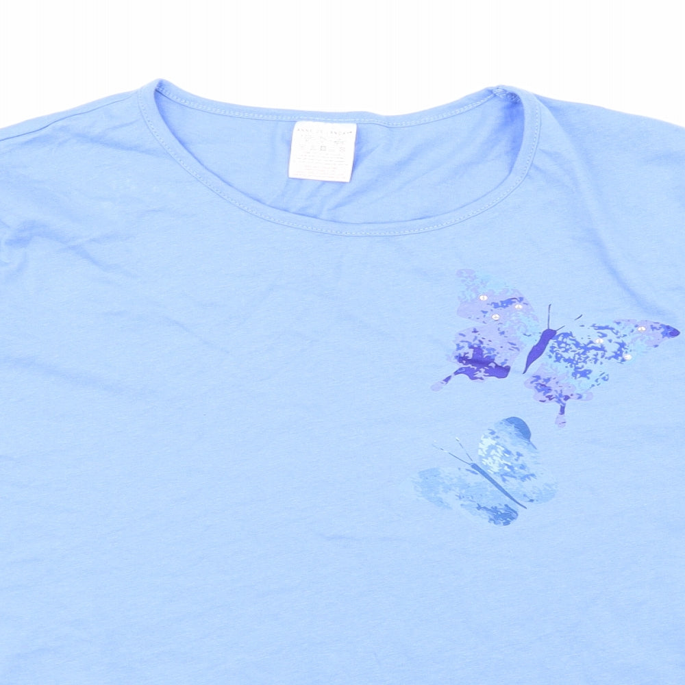 Womens UK Size 14 Anne De Lancay Blue Basic T-Shirt