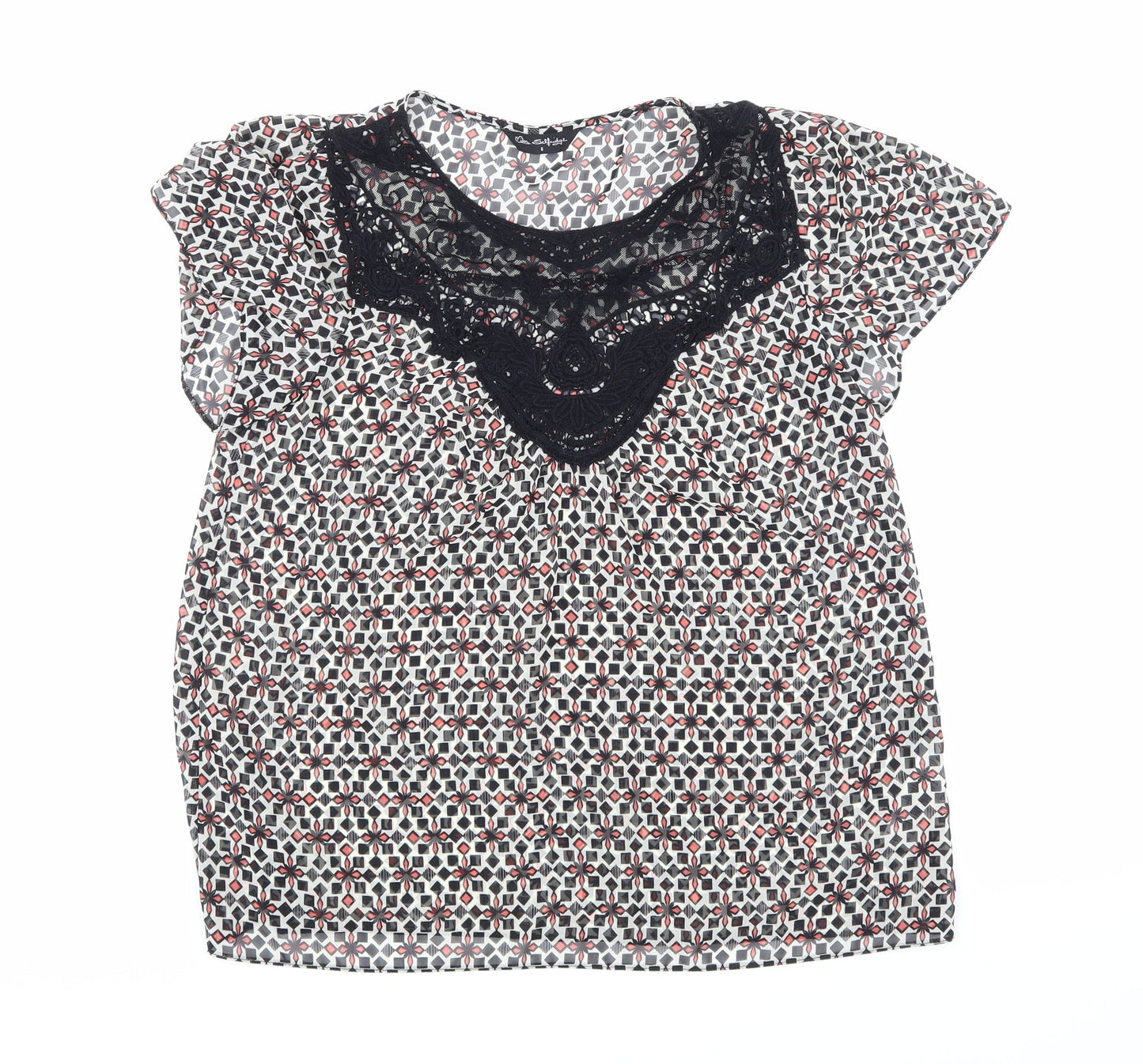 Miss Selfridge Womens Black Geometric  Basic Blouse Size 8