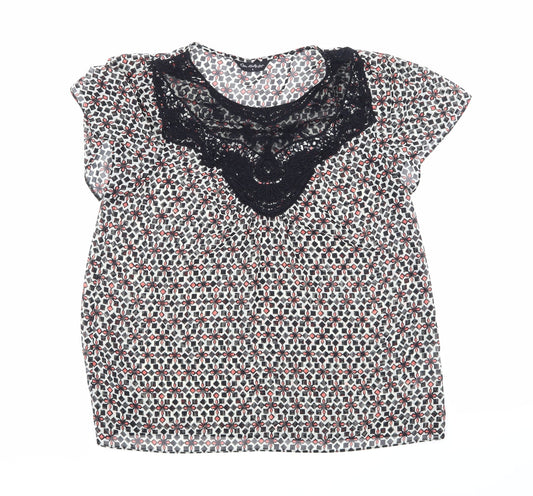 Miss Selfridge Womens Black Geometric  Basic Blouse Size 8