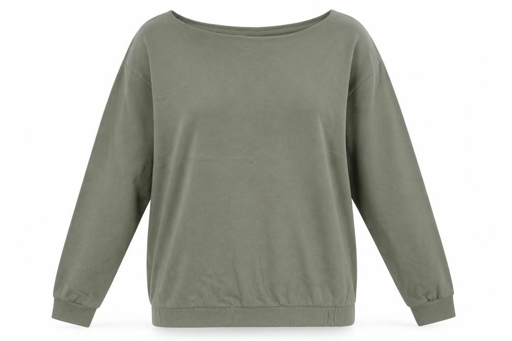Front view of Boohoo women’s green pullover sweatshirt, size S