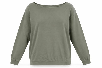 Front view of Boohoo women’s green pullover sweatshirt, size S
