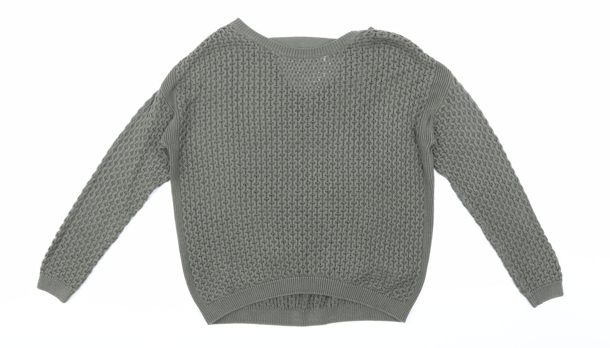 Front view of Primark women’s green knit jumper, size UK 10
