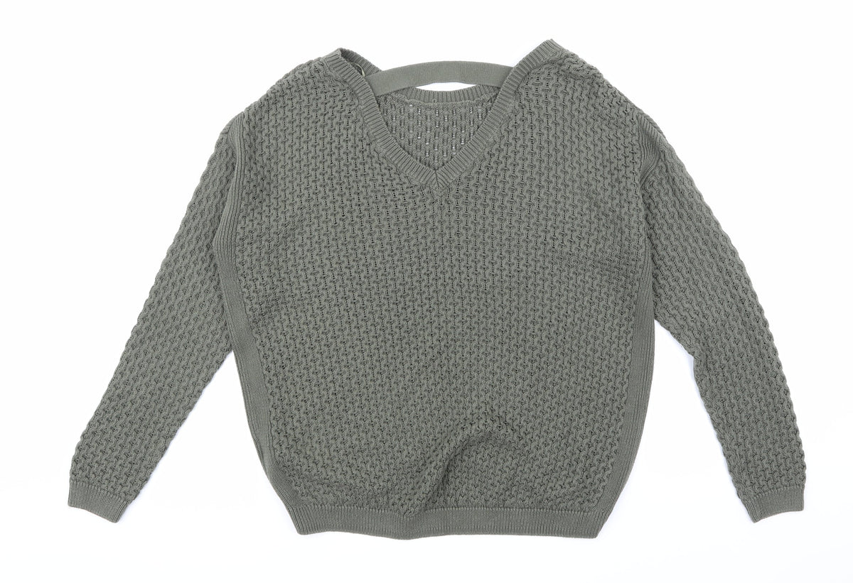 Back view of Primark women’s green knit jumper, size UK 10