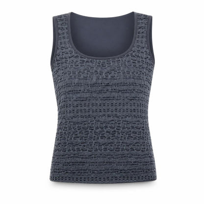 Front view of Myrine & Me women’s grey basic tank, size M