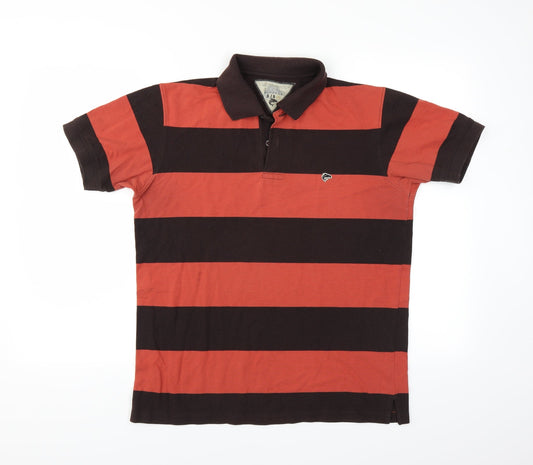 Ruggers Mens Brown Striped   Polo Size M