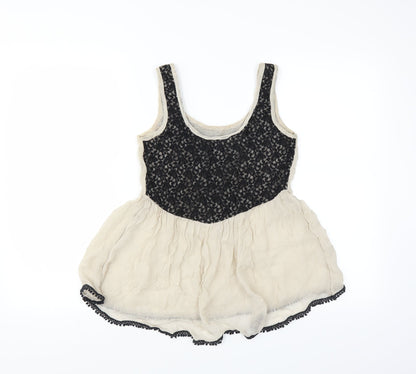 New Look Womens Beige   Basic Blouse Size 8  - Embroidered detail