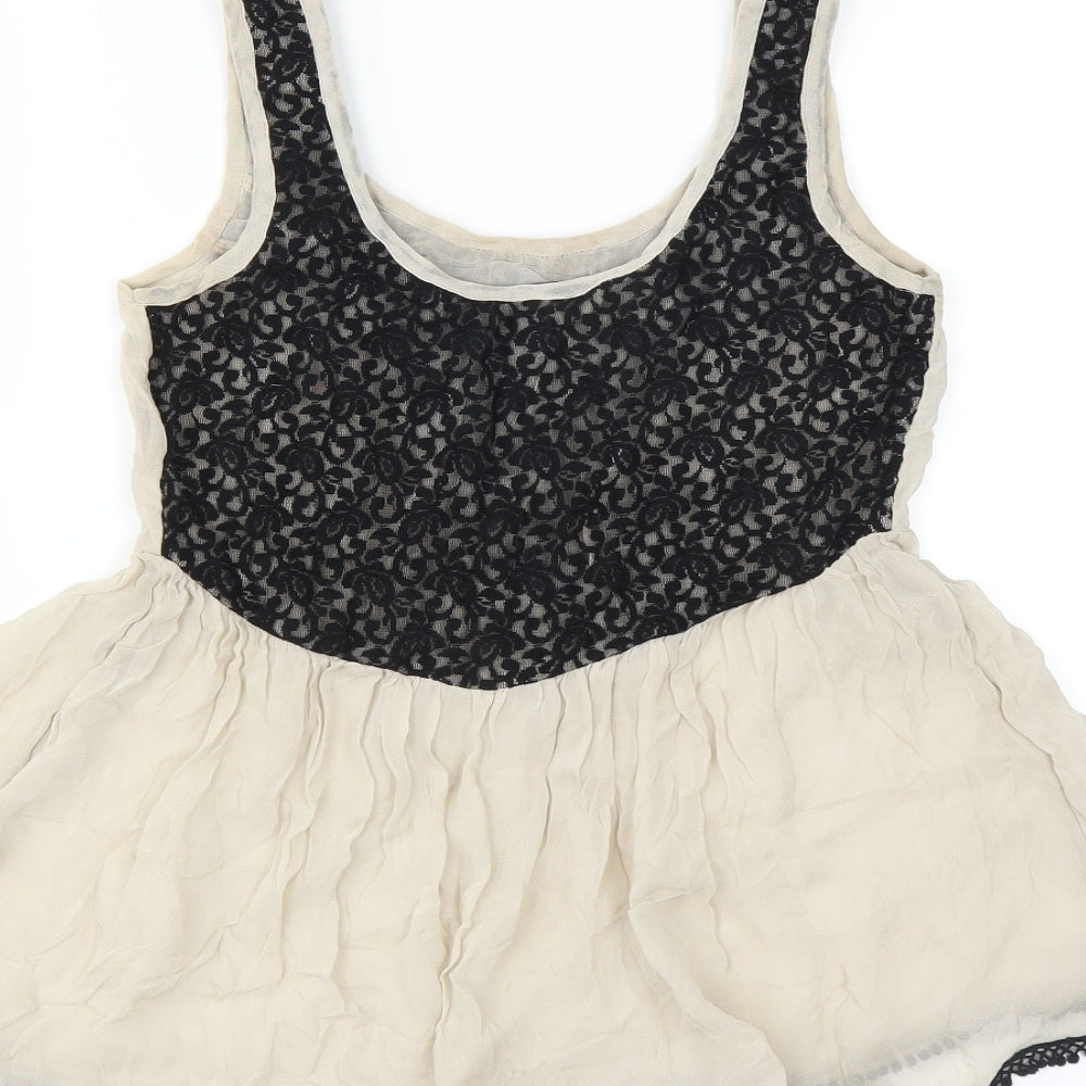 New Look Womens Beige   Basic Blouse Size 8  - Embroidered detail
