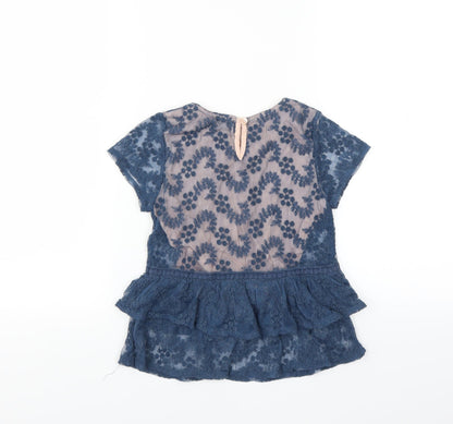 NEXT Girls Blue Floral  Basic Blouse Size 7 Years  - embroidered floral layer