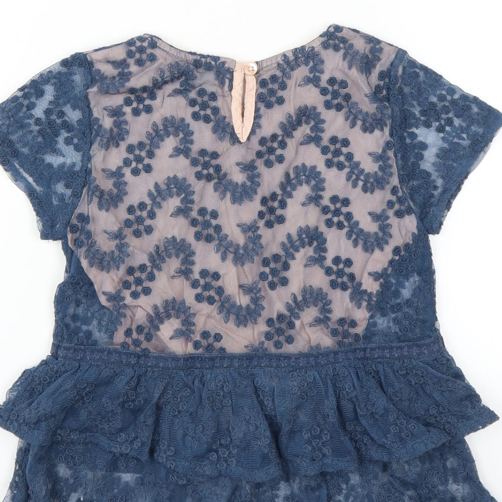 NEXT Girls Blue Floral  Basic Blouse Size 7 Years  - embroidered floral layer