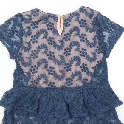 NEXT Girls Blue Floral  Basic Blouse Size 7 Years  - embroidered floral layer
