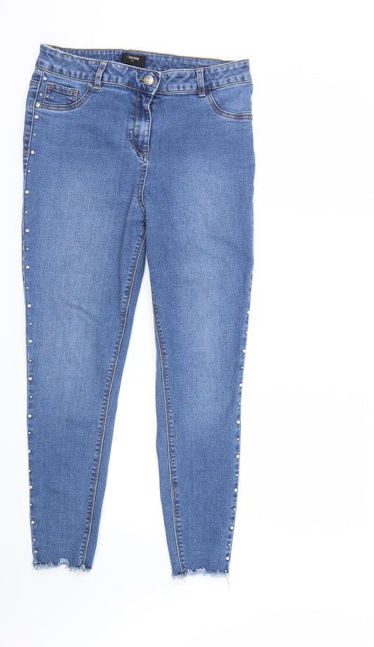 Front view of /Denim women’s blue denim straight jeans, size UK 14, 25-inch leg