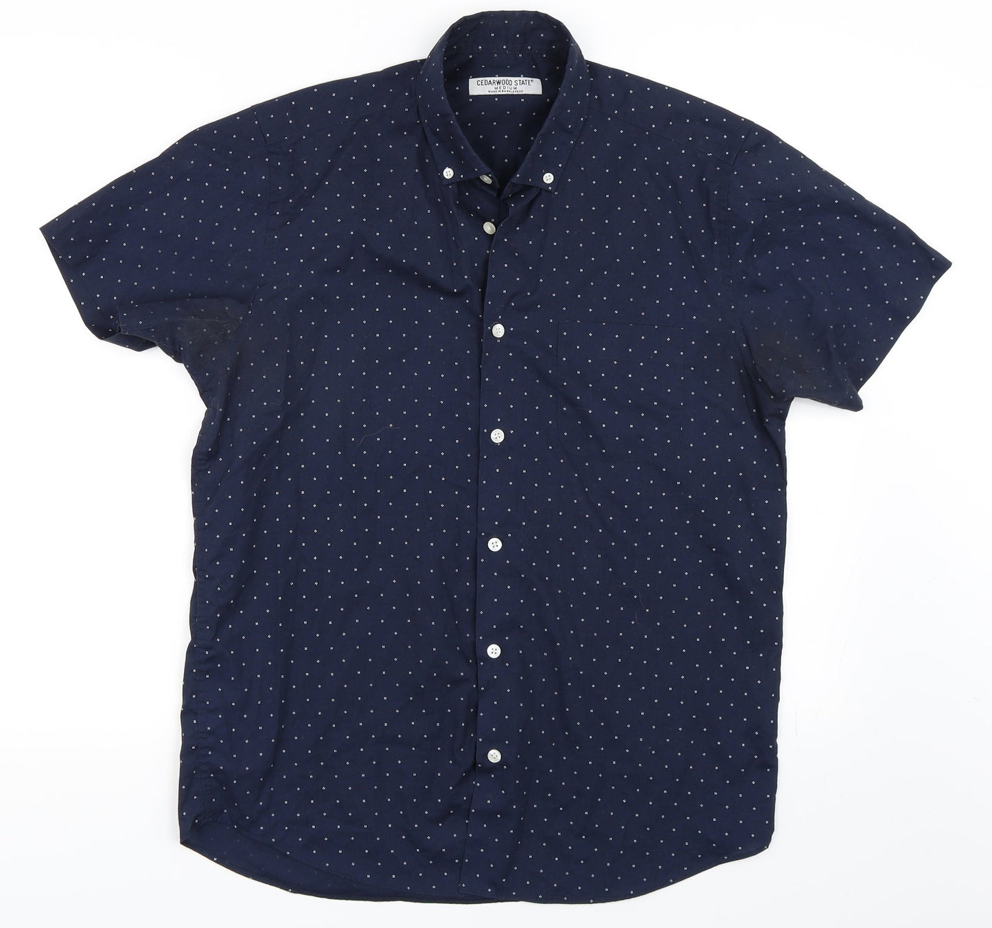 Mens UK Size M Cedar Wood State Blue  Button-Up Short Sleeve Casual Shirt