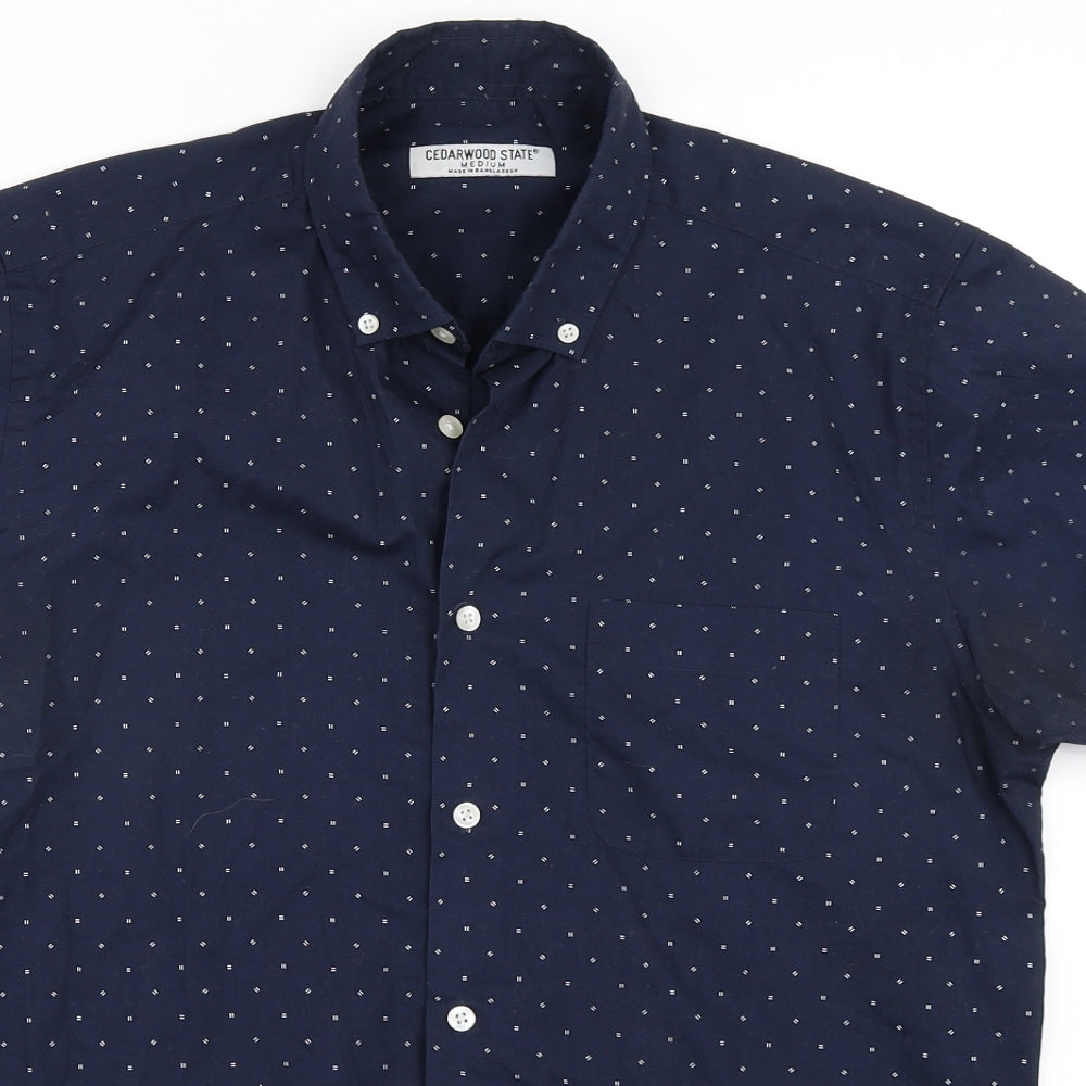 Mens UK Size M Cedar Wood State Blue  Button-Up Short Sleeve Casual Shirt