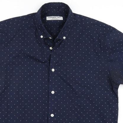 Mens UK Size M Cedar Wood State Blue  Button-Up Short Sleeve Casual Shirt