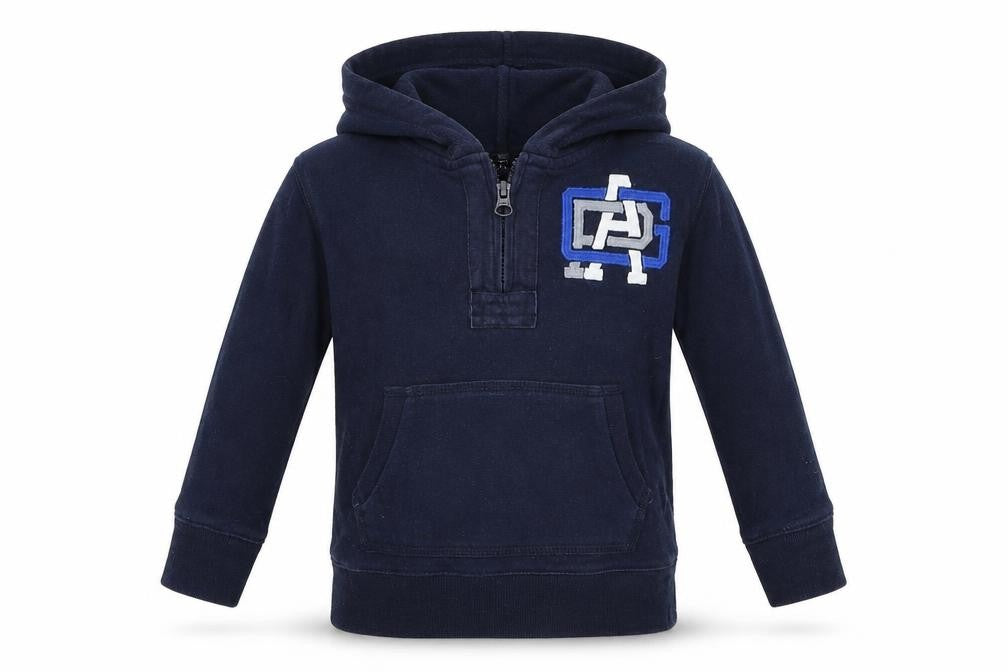 Front view of Gap boys’ blue pullover hoodie, size 2, years
