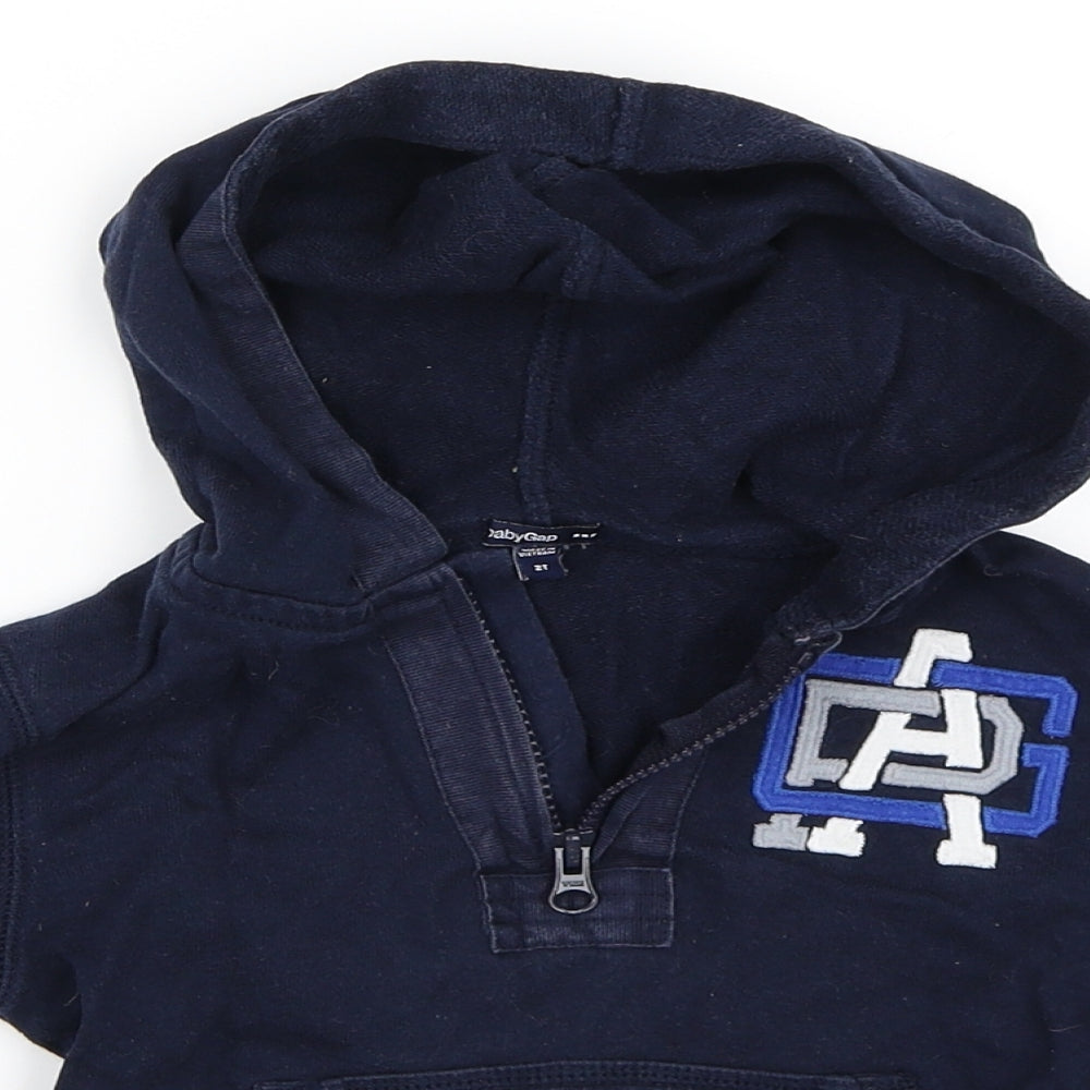 Close-up detail of Gap boys’ blue pullover hoodie, size 2, years