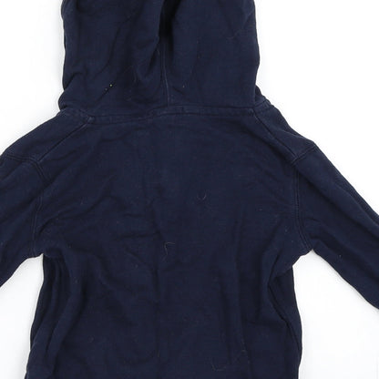 Brand and care label for Gap boys’ blue pullover hoodie, size 2, years