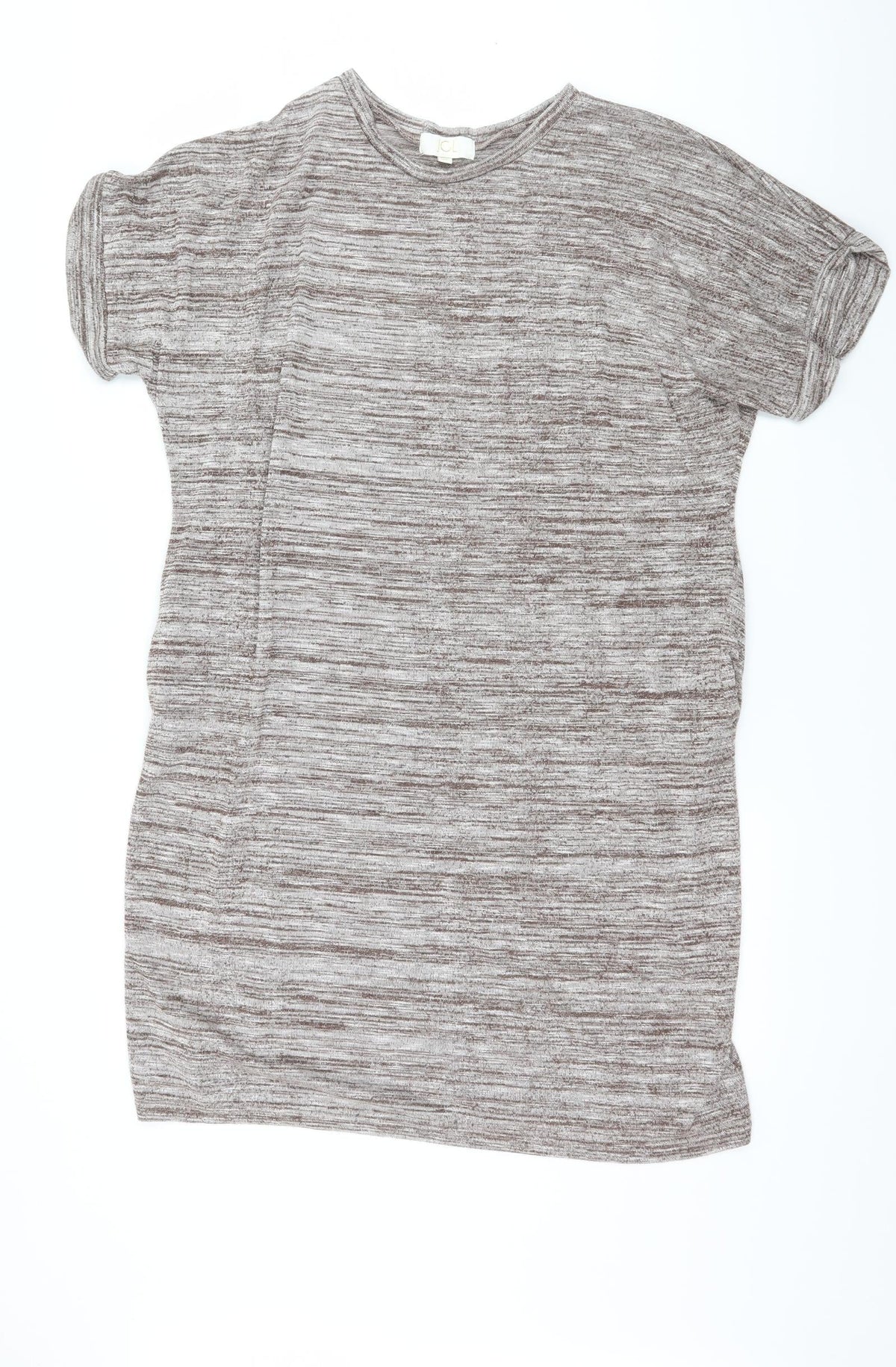 Additional front view of JCL women’s brown striped jersey basic t-shirt, size M
