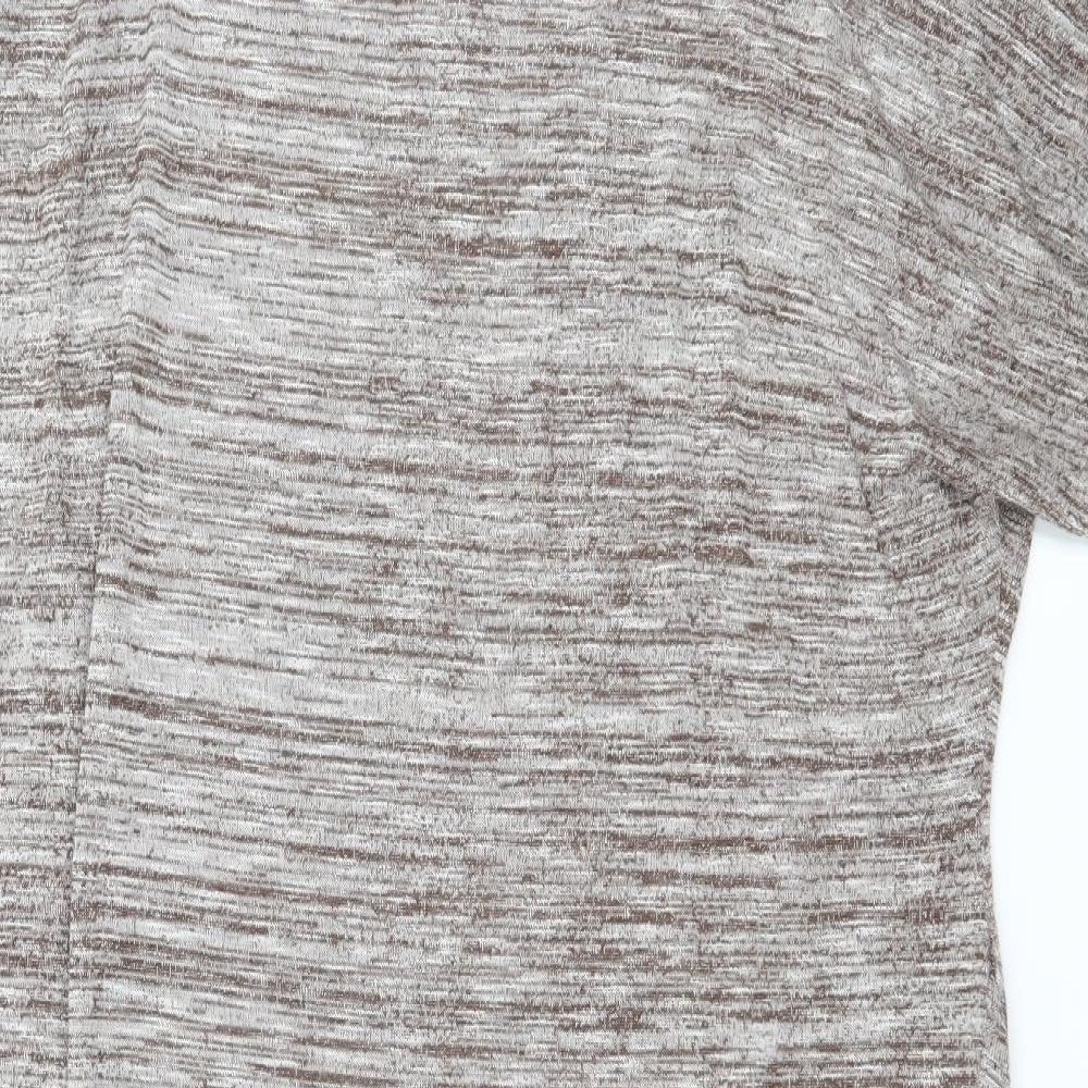 Close-up detail of JCL women’s brown striped jersey basic t-shirt, size M