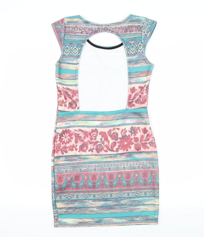 Kiah Womens Multicoloured Geometric Jersey Bodycon  Size 12  - Open Back