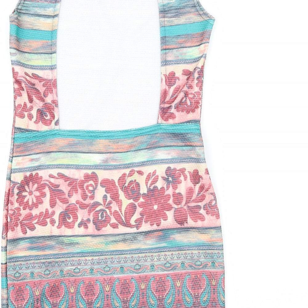 Kiah Womens Multicoloured Geometric Jersey Bodycon  Size 12  - Open Back