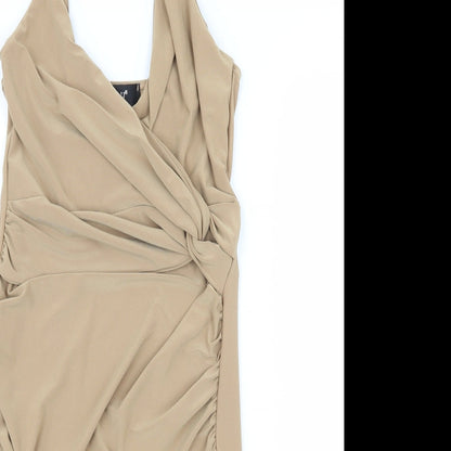 Kiah Womens Beige  Jersey Slip Dress  Size 10  - Ruched