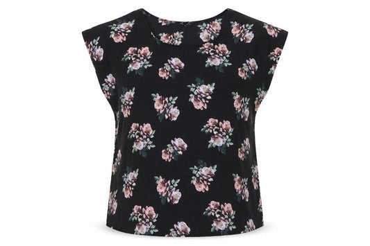 Front view of Select women’s black floral basic blouse, size UK 12