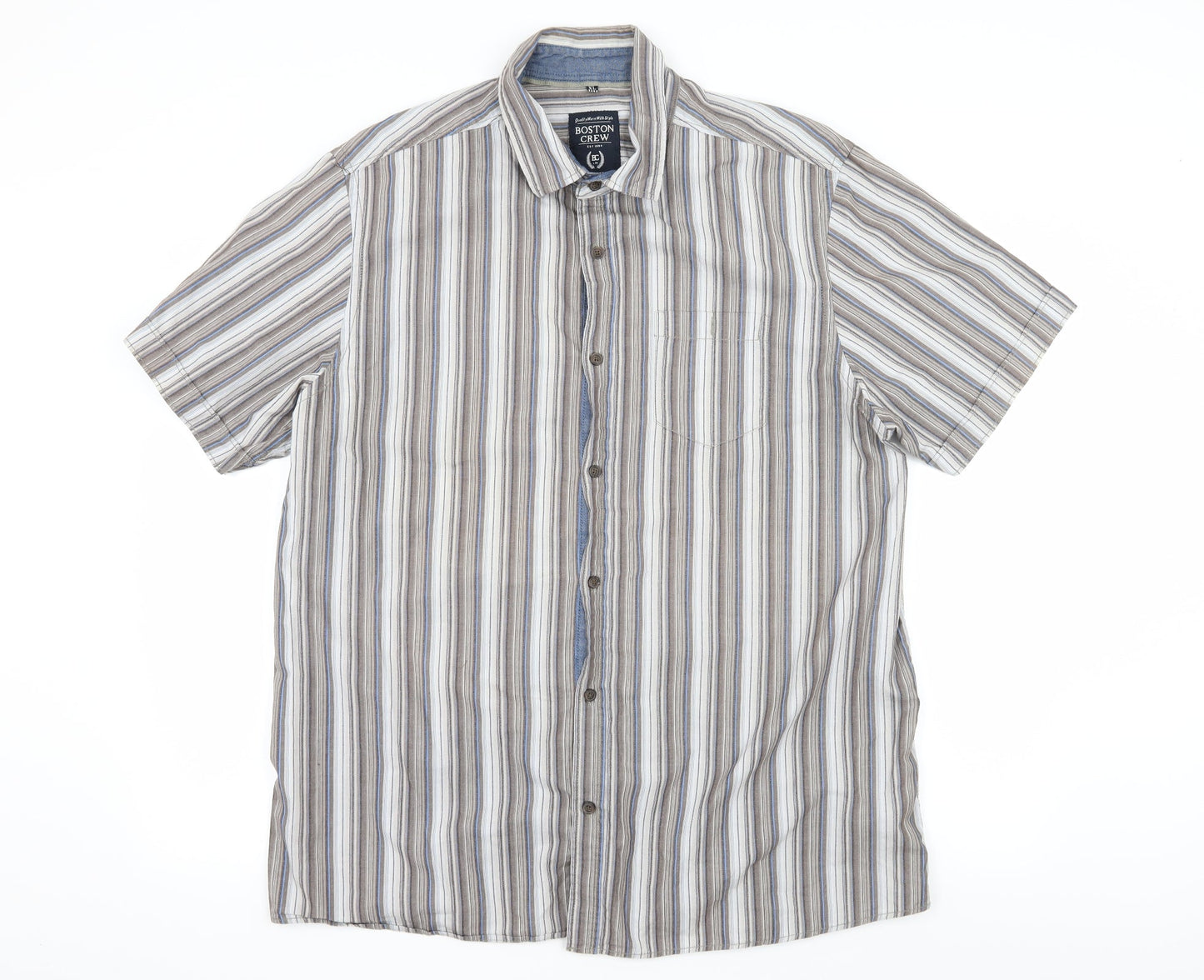 George Mens Grey Striped   Button-Up Size XL