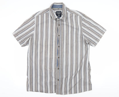 George Mens Grey Striped   Button-Up Size XL