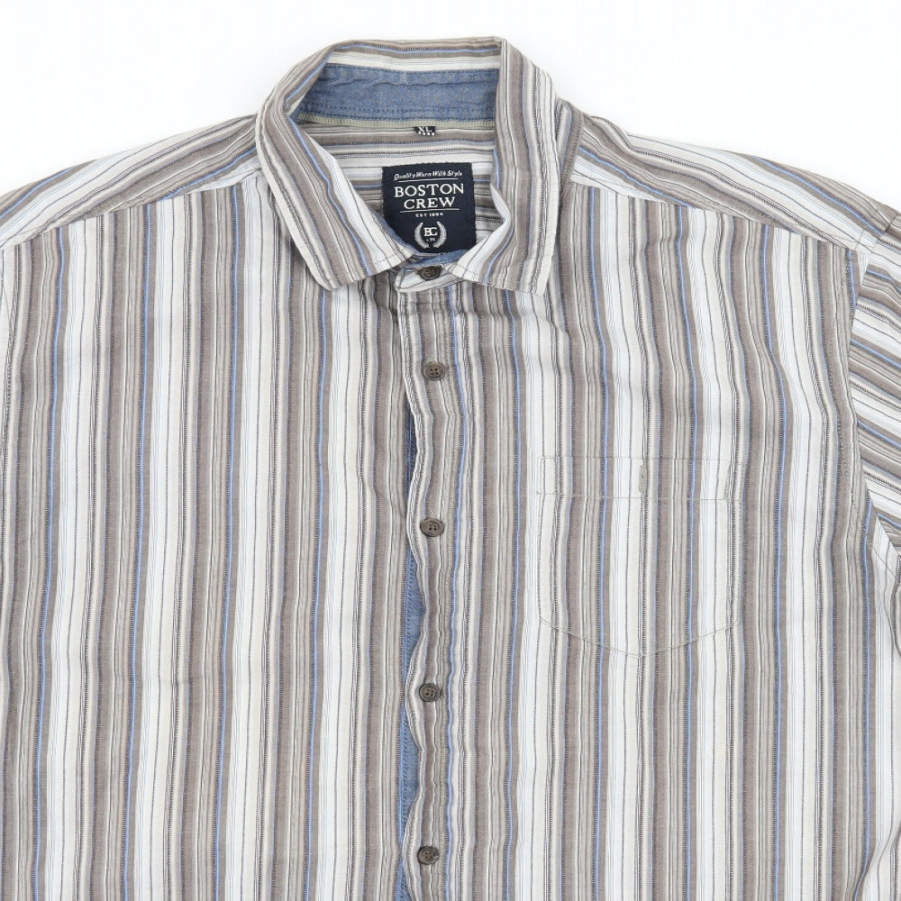George Mens Grey Striped   Button-Up Size XL