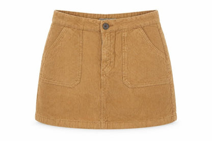 Front view of Denim & Co. women’s brown corduroy a-line skirt, size UK 12