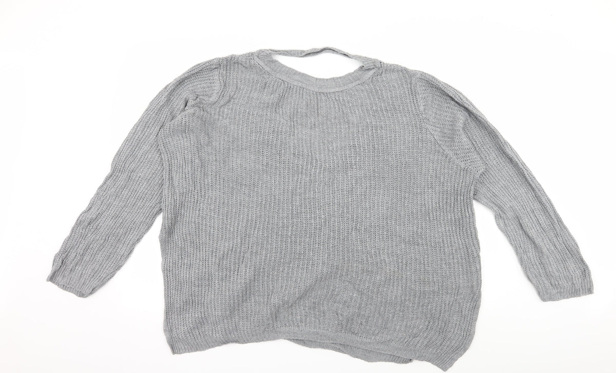 Additional front view of Boohoo women’s grey knit jumper, size UK 18