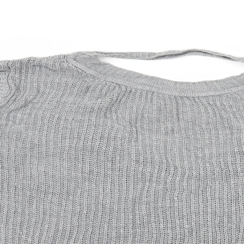 Close-up detail of Boohoo women’s grey knit jumper, size UK 18