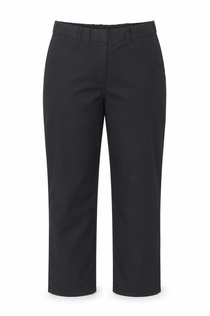 Front view of Preworn women’s black trousers, size UK 14, 29-inch leg