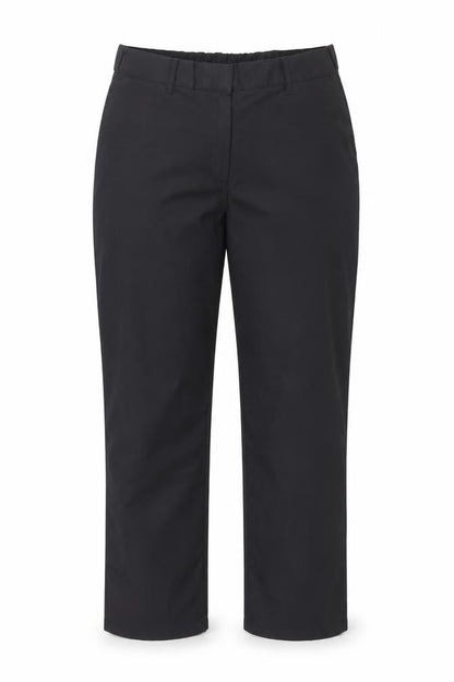 Front view of Preworn women’s black trousers, size UK 14, 29-inch leg