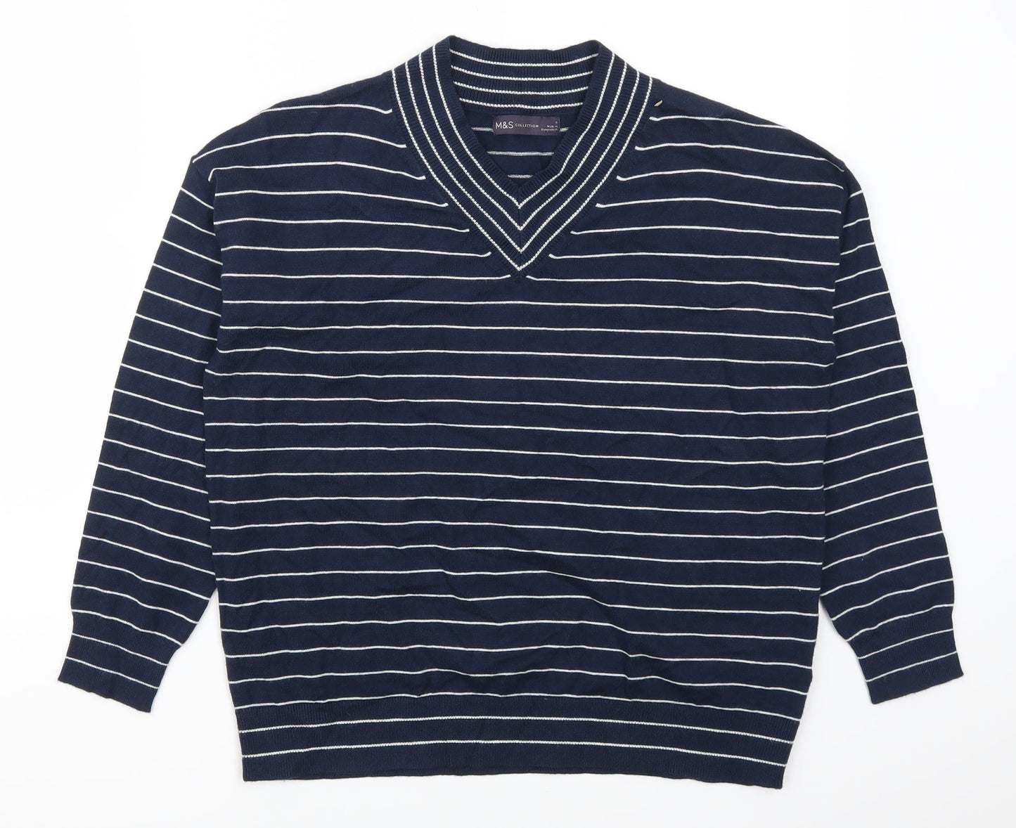 Marks and Spencer Mens Blue Striped  Pullover Jumper Size S