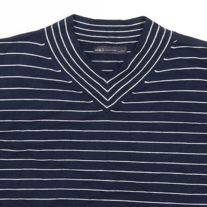 Marks and Spencer Mens Blue Striped  Pullover Jumper Size S