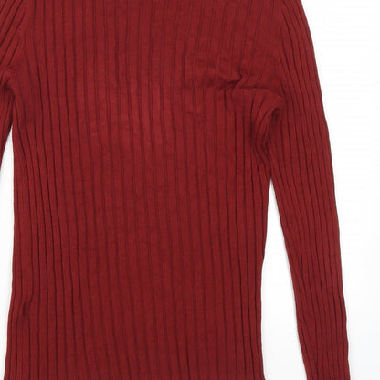 Brand and care label for Miss Selfridge women’s red jumper, size UK 16