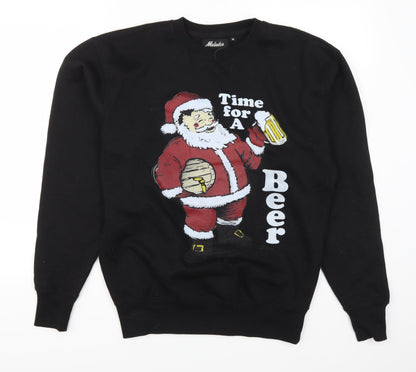Malaika Mens Black   Pullover Sweatshirt Size M  - Santa Time For A Beer